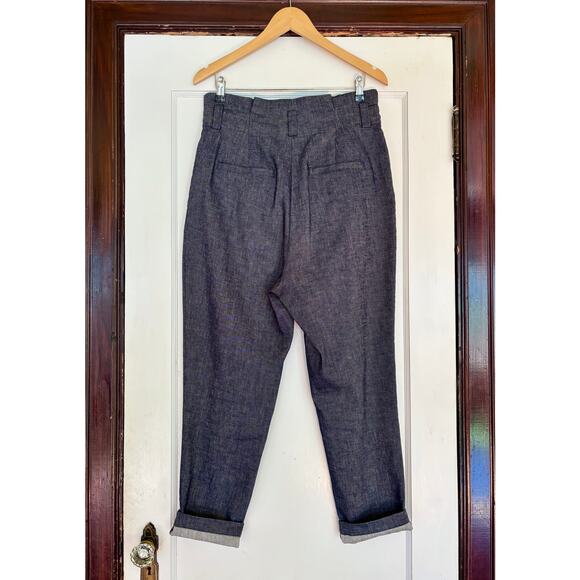 ALC Dark Blue Linen Cotton Denim Tailored Paper Bag Trousers- Size 10, Medium - Picture 2 of 7